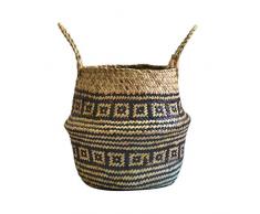 Supertop handgewebter Pflanzenkorb, Gras Weben Blumenkorb Folding Doppelohr Einkaufskorb Pflanze Blume Ablagekorb