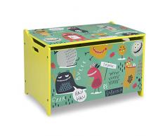 Homestyle4u 1856, Kinder Spielzeugkiste Bunt, Spielzeugtruhe Holz, Coole Monster