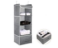 Cabilock 4 Fächer Hängeregal Kleiderschrank mit 1 Schublade, Faltbarer Hängeorganizer Hängeaufbewahrung für Kleidungsaufbewahrung Platz sparen