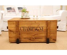Uncle Joe´s Truhe Champagne Couchtisch Truhentisch im Vintage Shabby chic Style aus Massiv-Holz in braun mit Stauraum und Deckel Holzkiste Beistelltisch Landhaus Wohnzimmertisch Holztisch nussbaum