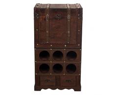 Regal FM 197, Weinregal mit 2 Schubkasten und Ablagefach 76 cm hoch , Holztruhe, Schatzkiste,Kiste, Piratenkiste, Kleinmöbel, Mit Metallbeschlägen, Antikoptik, Holz, Maritim, Deko, Hochwertig, Kolonialmöbel, Regal mit Ornamenten