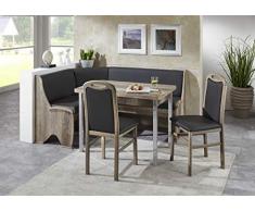 HOWE-Deko Truhen-Eckbankgruppe, Monument Eiche Dekor BZW. Buche massiv farbig gebeizt; Eckbank, 2 Stühle und Vierfußtisch; Bezug: Kunstleder PU dunkelgrau; variabel aufbaubar