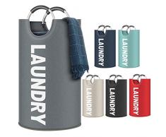 UOON Große Faltbare Wäschekörbe 82L, CollapsFabric WäscheWäsche Hamper, Faltbare Stoff Wäschesammler, zusammenklappbar Kleidung Tasche, Waschen Abfalleimer,Wäschesack Reise Wäschetonne (Dunkelgrau)