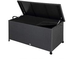 Deuba Auflagenbox 122x56x61 cm Poly Rattan Wasserdicht Rollbar 2 Gasdruckfedern Kissen Garten Box Truhe schwarz