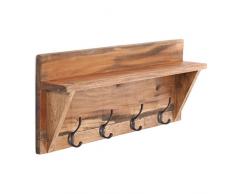 DESIGN DELIGHTS RUSTIKALE WANDGARDEROBE MIT Regal Vintage | 60x26x10cm (BxHxT), Recyclingholz | Wandregal mit 8 Kleiderhaken, Flurgarderobe, Hakenleiste | Farbe: 01 Natur-Vintage