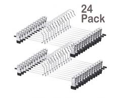 Voilamart Metall Hosenbügel Kleiderbügel 24 Stück Anti-Rutsch Hosenbügel Rockbügel Verchromten Rutschfest mit Verstellbaren Klammern für Hängende Hosen Socken Röcke