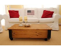 Uncle Joe´s Couchtisch hell Truhentisch Truhe im Vintage Shabby chic Style aus Massiv-Holz in braun mit Stauraum und Deckel Holzkiste Beistelltisch Landhaus Wohnzimmertisch Holztisch nussbaum