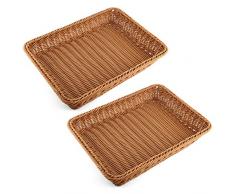 Seciie 2 Stücke Brotkorb Rechteckig Weidenkorb Geflochten Rattan Brotkorb für Brot und Teig Mehrzweck-Korb, 40×30×7cm