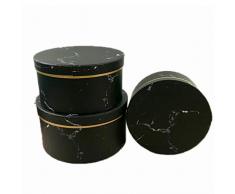 3 Stück Florist Blumen Geschenke Box Marmor Muster Verpackung Fall für Hochzeitsfeier Runde Nesting Gefüttert Hut Boxen Mit Deckel, Ideal Für Geschenke Schwarz