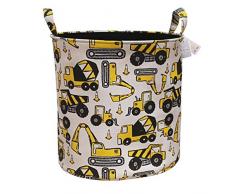 Znvmi Kinder Spielzeug Aufbewahrungskorb Baumwolle Leinen Aufbewahrungskiste Faltbar Ellipse Organizer Korb für Kinderzimmer, Kleidung, Wäsche, Jungen - Baufahrzeuge