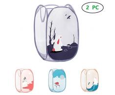 2 Stück Cartoon Faltbare Pop Up Mesh Waschen Wäsche Korb Bin Hamper Tasche, Lovely Wäschekorb für Baby Kleidung, BH, Dessous, Socken, Strumpfhosen, Strümpfe, Unterwäsche