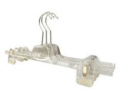 RSR Hangers 10 x Hosenbügel Hosenspanner Rockbügel Kleiderbügel Kunststoff 40 cm mit Klammer | Rutschfeste gummierte und verstellbare Klammern | 360° drehbarer Haken | platzsparend | Klar