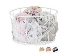 Relaxdays Drahtkorb, rund, Vintage Design, Aufbewahrung, Kleidung, Accessoires, Deko Korb, Metall, ∅ 21,5 cm, weiß