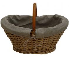 Stabiler Einkaufskorb, Korb mit festem Bügel Griff, Obstkorb aus Echtem Rattan mit Inlett (Koobo Grau)