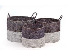 animal-design AUFBEWAHRUNGSKORB Flechtkorb RUND in 3 GRÖßEN Seegras Korb Box mit Henkel in grau/braun & weiß Korb-Set Aufbewahrungsbox, Größe:Größe 2