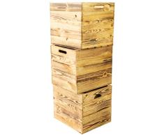 3er Set Holzkiste Aufbewahrungskiste Schubladenbox passend für alle Kallaxregale und Expidit Regale Kallaxysteme Weinkiste Obstkiste Regalkiste Maße 33x37,5x32,5cm Kallax boxen (3er set geflammt)