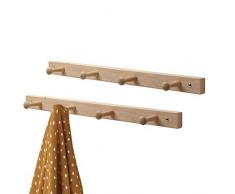mDesign Hakenleiste aus Holz im 2er-Set – Wandgarderobe mit 4 Garderobenhaken in skandinavischem Design – Garderobenleiste zur Aufbewahrung von Jacken etc. aus neuseeländischem Kiefernholz – natur