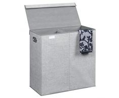 mDesign Wäschetruhe – Design Wäschekorb für Kinderzimmer, Bad oder Schlafzimmer – faltbar im Jute-Look mit zwei Fächern – grau