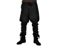 Elbenwald Hose Mittelalter Herren Unterbeinschnürung große Eingrifftaschen Knopfleiste u Kordelverschluss schwarz - XL