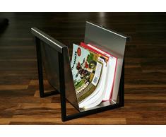 Zeitungsständer mit Rahmen, HxBxT: 30x33x27cm, Rahmen schwarz, Korpus: Edelstahl mattiert / Made in Germany, Marke: Szagato (Zeitungshalter, Zeitschriftenständer)