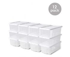 femor 12er-Set Aufbewahrungsboxen 6 Liter Kisten mit Deckel und Klickverschluss Stapelboxen Transparent Plastik Kunststoff(35 x 20 x 12,5 cm)