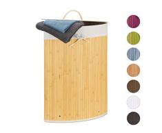 Relaxdays, Creme Eckwäschekorb, Faltbare Wäschebox 60 l, platzsparend, Wäschesack Baumwolle, 65 x 49,5 x 37 cm