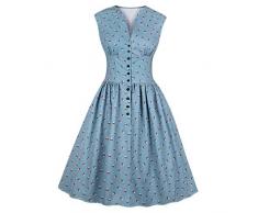 ♥ Loveso♥ 1950er Vintage Retro Rockabilly Kleid Cocktailkleider Blumenmuster V-Ausschnitt Faltenrock Elegant Bekleidung Mit Knopfleiste