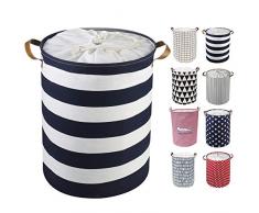 Verdickte faltbare Wäschekorbe, Wäschesammler 50 * 40cm Kapazität 63L, Wäschesortierer Kleidung Spielzeug Wäschesack mit Griffen und Tunnelzug Verschluss(Blau Streifen)