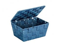 WENKO 22200100 Aufbewahrungskorb mit Deckel Adria Petrol - Badkorb, Polypropylen, 19 x 10 x 14 cm