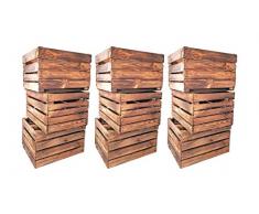 Geflammte Holzkisten im Set-Angebot: Originale, Vintage Obstkisten Apfelkisten aus dem Alten Land zum Möbelbau oder Dekoration mit den Maßen 50 x 40 x 30cm (9er Set)