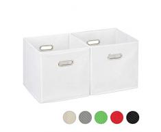 Relaxdays Aufbewahrungsbox 2er Set, Regalkorb ohne Deckel, mit Griff, faltbar, Stoffbox quadratisch, 30 cm, weiß