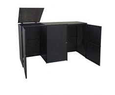Mendler 3er-Mülltonnenverkleidung HWC-E25, Mülltonnenbox Mülltonnenabdeckung, Poly-Rattan 3x120l ~ schwarz