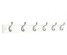 Headbourne Azhr4090 Garderobenleiste mit 6 Nickelhaken an einem weißen Holzbrett