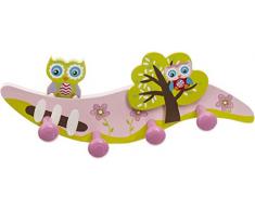 Bieco Garderobe Kinder Eule| Kindergarderobe Holz mit Kinder Kleiderhaken | Garderoben-Leiste | Wandgarderobe | Kleiderhaken Kinder Garderoben | Garderobenleiste Kinder 28 cm 4 Haken