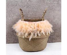 SEESEE.U handgefertigter Deko-Korb, Makramee, Quaste, Rattan-Korb, für den Garten, 23 cm x 20 cm, C, 27cmX24cm