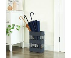 SONGMICS Regenschirmständer aus Metall, rechteckiger Schirmständer, 28 x 12 x 41 cm, mit Wasserauffangschale und 4 Haken, Gitter-Design, anthrazit LUC02AG