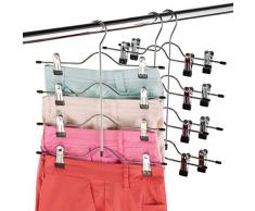 Zober platzsparend 4 Etagen Hosen-Rock Kleiderbügel (Set von 3) stabile Luxuriöse chrom mit rutschfester schwarz Vinyl Clips, Multi Hose Aufhänger für Röcke, Hose, Hosen, Jeans, und mehr.