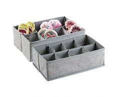 mDesign 2er-Set Stoffbox für Schrank oder Schublade, je 8 Fächer – die ideale Aufbewahrungsbox (Stoff) für das Kinderzimmer – flexibel verwendbare Stoffkiste z. B. für Wäsche und Accessoires – grau