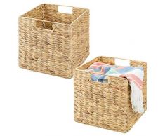 mDesign 2er-Set Aufbewahrungskorb – faltbare Aufbewahrungsbox aus Wasserhyazinthe – Regalkorb zur idealen Aufbewahrung von Kleidung, Spielzeug oder Zeitschriften – mit Flechtmuster – naturfarben
