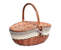 HUVE Geflochten Korb aus Rattan Korb mit 2 Deckeln Weidenkorb Einkaufskorb Aufbewahrungskorb Picknickorb (Braun(klein))