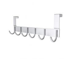 DeYoun Türgarderobe mit 6 Haken - Türhakenleiste für Handtücher - Jackenhalter für die Tür Rückseite Innen - Türhaken für Badezimmer, Flur und Schlafzimmer - Kleiderhaken ohne Bohren