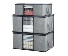 DIMJ 3 Stück Aufbewahrungstasche Faltbare Unterbettkommode, Große langlebige Kleideraufbewahrung für Bettwäsche, Kleidung, Decken, Kissen Quilt Saison Artikel Lagerung (Grau)