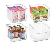 mDesign 4er-Set Aufbewahrungsbox für Lebensmittel - Küchen Ablage mit offener Vorderseite für Kühlschrank, Schrankfach oder Gefriertruhe - Kühlschrankbox aus BPA-freiem Kunststoff - durchsichtig