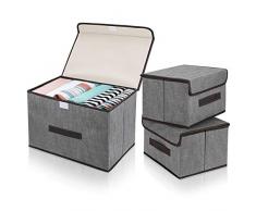 DIMJ 3 Stück Aufbewahrungsboxen mit Deckel und Griff, Faltbare Aufbewahrungskiste für Kleiderschrank, Kleidung, Bücher, Kosmetik, Spielzeug (Grau)