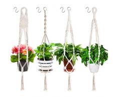 Emooqi Makramee Blumenampel, Baumwollseil Hängeampel Blumentopf Robust Makramee Pflanzenhalter Blumenampel｜4 Beine 41 inch｜Handgewebt｜Pflanzenhänger für Balkon Gartendekor -4er