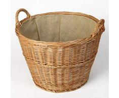 Weidenprofi Weidenkorb mit Jute, Holzkorb aus Heller Weide, rund mit Henkel, ca. Ø 48 cm x 35 cm hoch