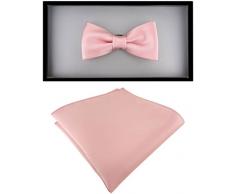 Set Kleinkinder Baby Fliege rosa einfarbig mit Gummizug 29 bis 40 cm Halsumfang verstellbar + Einstecktuch + Aufbewahrungsbox