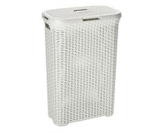CURVER Rattanoptik 40 Liter Wäschebox, Plastik, Creme, 44.7 x 26.5 x 61.2 cm
