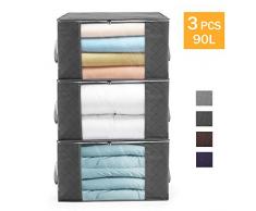 SOLEDI Aufbewahrungstasche Kleideraufbewahrung mit verstärktem Griff und Stabilem Reißverschluss aus Dickem Stoff für Bettwäsche Kleidung Kissen Faltbar Groß, Dunkelgrau, 3er-Pack, 60 x 35 x 40 cm
