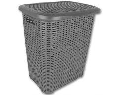 TW24 Wäschetruhe - Wäschekiste - Wäschesammler - Wäschekorb Rattan 45L mit Farbauswahl (45L grau)